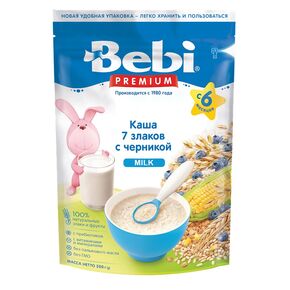 Bebi Premium 7 GRAINS with BLUEBERRY 200g From 6 Months - Ziplock Packaging NO GMO NO Palm Oil, Baby Kasha Milk Cereal for Babies, Imported From Europe