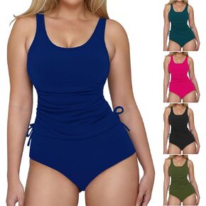 Tummy Control Two Piece Tankini Set Swimsuits for Women Side Drawstring Tankini Top Bathing Suits with Swim Bottoms