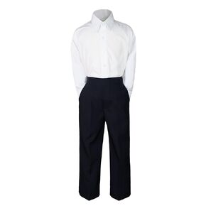 2pc Formal Wedding Boys White Shirt Black Pants Sets from Baby to Teen (5)