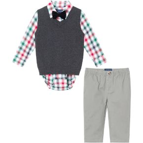 Charcoal Plaid Infant Sweater Vest Set