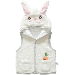 Monvecle Baby to Toddler Fleece Hooded Vests Unisex Infants Sleeveless Padded Waistcoat Off-White 3T-4T