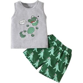 Baby Boys Dinosaur Vest Outfits Toddler Kids Sleeveless T Shirt Tops Dinosaur Graphic Elastic Shorts Summer Clothes Set
