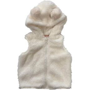 Infant Boys & Girls Boys Fuzzy Ivory Zip Front Hoodie Sweater Vest 12-18M