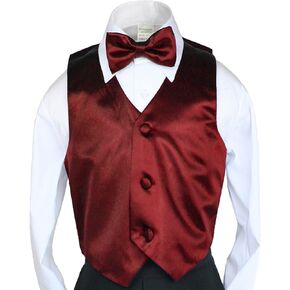 2pc Boys Satin Burgundy Vest and Bow tie Set from Baby to Teen
