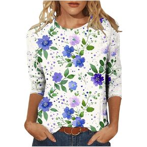 Womens Striped Tops Color Block Shirts Plus Size Casual Loose Fit Crewneck Tshirts Spring Summer 3/4 Sleeve Tees