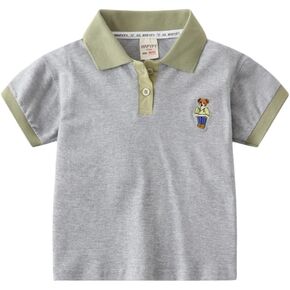 Toddler Baby Boys Short Sleeve Casual Color Polo Shirt Kids Summer Little Bear Embroidery Button Uniform School Top