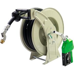 Fuel Hose Reel W/AUTO Fuel Nozzle,Fuel Hose Swivel,3/4"x50FT Retractable Diesel Hose Reel Retractor,300 PSI Heavy Duty Auto Swivel Rewind Hose Holder Reel,1"NPT Inlet,3/4" NPT outlet
