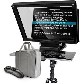 14 بوصة Teleprompter ｜ يناسب معظم الكاميرات ｜ زجاجية قابلة للتشويش الزجاجية ｜ منصة الكاميرا القابلة للتعديل ｜ عن بُعد وتطبيق وحالة متضمنة