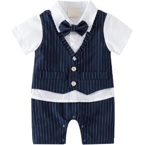 sfdgfhyf Breathable Outfits Set 0 to18M Toddler Baby Boys Gentleman White Shirt Vest Bowtie Tuxedo Jumpsuit Overall