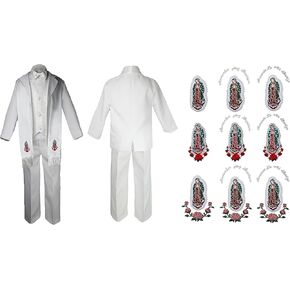 Baby Boy Christening Formal Paisley Suit Silver Guadalupe Maria On Stole SM-20