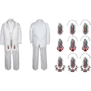 Baby Boy Teen Baptism Notch Lapel Paisley Suit Silver Virgin Mary on Stole SM-20