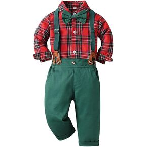 Boys Tuxedo Gentleman Suit Christmas Baptism Outfit Bowtie Shirt Top Suspenders Pants for Wedding