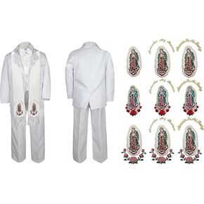 Baby Boy Teen Christening White Paisley Suit Gold Guadalupe Mary on Stole SM-20