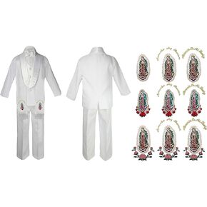 Baby Boy Communion Shawl Lapel Jacket Suit Gold Guadalupe on Stole SM-20