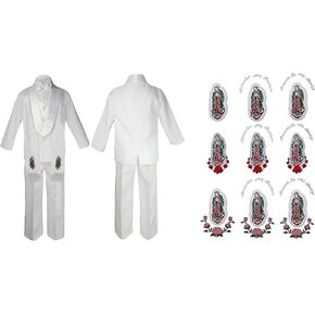 Baby Boy Christening White Shawl Lapel Suit Silver Virgin Mary on Stole SM-20