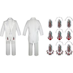 New Born Baby Boy Baptism Formal White Tail Suit Silver Maria with Stole SM-20