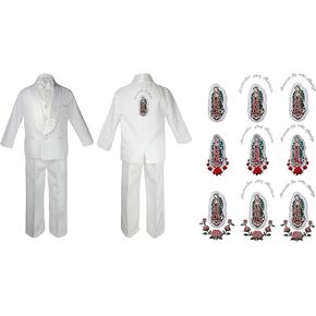 Baby Boy Baptism Church White Tail Suit Gold Guadalupe on Back of The Suit SM-20