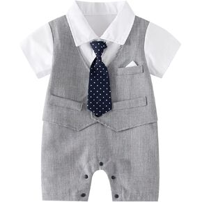 sfdgfhyf Formal Outfits Set 0 to 18 Months Toddler Baby Boy Gentleman White Shirt Vest Bowtie Tuxedo Jumpsuit Overall