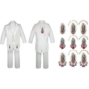 Baby Boy Christening Formal Tail Suit Gold Guadalupe Maria on Stole & Back SM-20