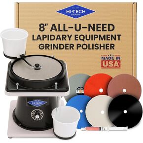 Hi-Tech Diamond 8" All-U-Need - Lapidary Equipment, Mineral & Stone Rock Shaping, Stone Grinder, Shaper w/ Variable Speed Motor & Polishing Machine Tool, Includes Mineral Rock Polishing Kit