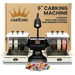 CabKing Cabbing Machine Lapidary Equipment - Gem Stone Grinder Jewelry Rock Polisher - Includes Diamond Wheels, LED Lamp, Water System, & Accessories - 6" Grinder Polishing Machine - Model CABKING-6V3