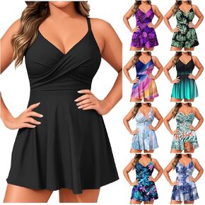 Women's Tankini Swimsuits Swim Dress Tummy Control Bathing Suit Two Piece Spaghetti Strap V Neck High Waisted Swimwear
