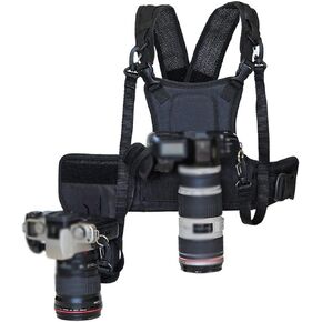 Carrying 2 DSLR Camera Double Shoulder Strap Chest Harness System Vest Photography Belt for SLR/Camcorders (Color : A Size : One Size)