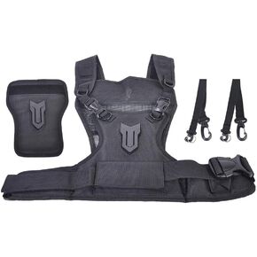 Dual 2 Camera Carrying Chest Harness System Vest Quick Strap with Side Holster for DSLR (Color : Black Size : ONE Size)