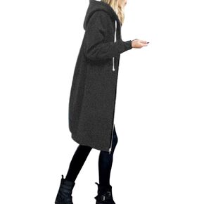 Women's Casual Zip Up Hoodies Long Tunic Sweatshirt Winter Windproof Drawstring Hooded Jacket Outerwear with Pockets