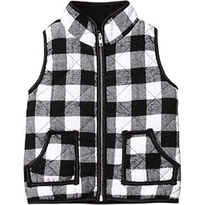 Baby Boys Girls Winter Warm Plaid Vest Zip Up Quilted Sleeveless Waistcoat Jacket