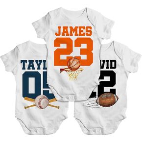 Personalized Sports Baby Onesie for Boy - 8 Designs & Colors Customized Baseball Girl Outfits Gifts Custom Sport Bodysuit Babies Newborn 6 12 18 24 Month Gift Shower C1, White
