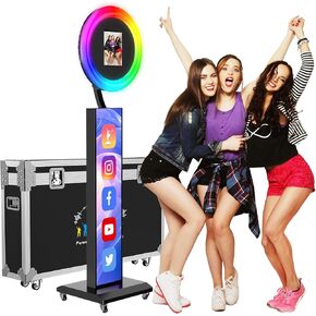 JIYANG Portable Photo Booth Compatible with Any Ipad,Large Lightbox Ipad Photo Booth for Renting,Free Photo Booth Props,Software APP Control Ring Light (White, Large Light Box)