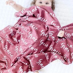 Personalized Baby Blanket - Custom Blanket with Name, Customized Handmade Chunky Knit Nursery Embroidered Baby Boy Girl Blankets Gifts (30x40in)