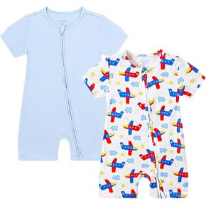 JunNeng Baby Boys 2Pack Viscose from Bamboo Romper Short Sleeve 2 Way Zipper Sleeper Summer Jumpsuit Sleep and Play