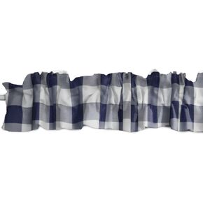 Poplin Buffalo Gingham Checkered Sleeve Topper Window Valance Top Bottom Ruffle Country Farmhouse Home Décor Bedroom Nursery Kitchen Window (58" Wide x 5" Tall, Navy White)