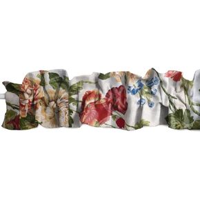 Cotton Geraniums and Azaleas Floral Mix Print Sleeve Topper Window Valance Top Bottom Ruffle Home Décor Bedroom Nursery Kitchen Window (72" Wide x 7" Tall, White)