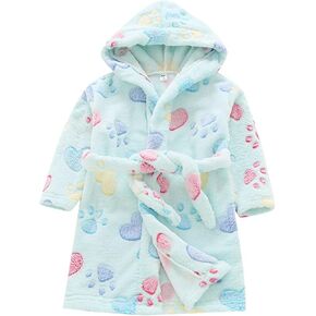 Toddler Boys Girls Cartoon Cat Print Animal 𝐑obe Flannel Hooded Long Sleeved Lace Up Bath𝐫obe 𝐏ajamas
