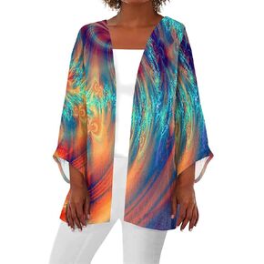 Long Sleeve Kimono for Womens Retro Print Casual Duster Blouse Tops Coat 3/4 Sleeve Jackets Lightweight Cardigans