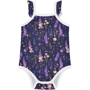 FRODOTGV Beauty Dark Purple Flowers Girl Baby Sleeveless Bodysuits Soft Baby Girl Summer Clothes for Toddler 3M