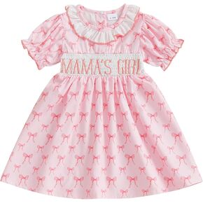 Toddler Girl Dresses Daddys Girl Baby Clothes Infant Bow Print Smocked Princess Dresses Kids Girls Summer Clothes