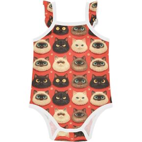 FRODOTGV Funny Cats Faces Red Baby Cotton Sleeveless Bodysuits Soft Baby Inner Clothes for Toddler 3M