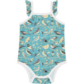 FRODOTGV Retro Birds Blue Child Sleeveless Baby Bodysuits Ruffle Sleeve Baby Indoor Outdoor Outfit for Infant Toddlers 3M