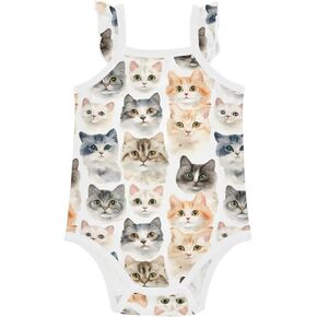 Infant Baby Romper Cute Soft for Baby Infant Toddler Girls Animals Cat Group Watercolor sin mangas para