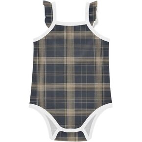 FRODOTGV Dark Bwown Tartan Baby Cotton Infant Bodyshirts Soft Comfort Girl Summer Clothes for Infant Toddler 3M