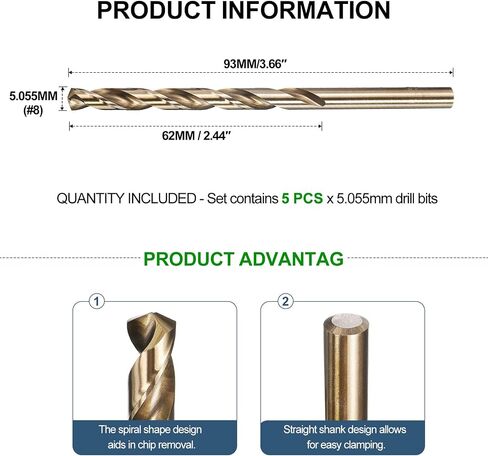 METALLIXITY Drill Bit (#8) 5Pcs, 4341 High-Speed Steel Straight Shank 135° Gold Finish for Copper Aluminum Wood Plastic Medium Hard Metal in Saudi Arabia
