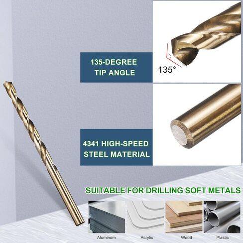 METALLIXITY Drill Bit (#8) 5Pcs, 4341 High-Speed Steel Straight Shank 135° Gold Finish for Copper Aluminum Wood Plastic Medium Hard Metal in Saudi Arabia