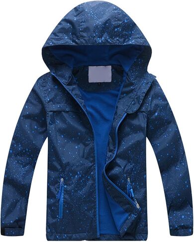 Kids Boys Zipper Rain Jacket Waterproof Lightweight Hooded Raincoat Child's Outdoor Windbreaker Coat with Pocket in Kuwait