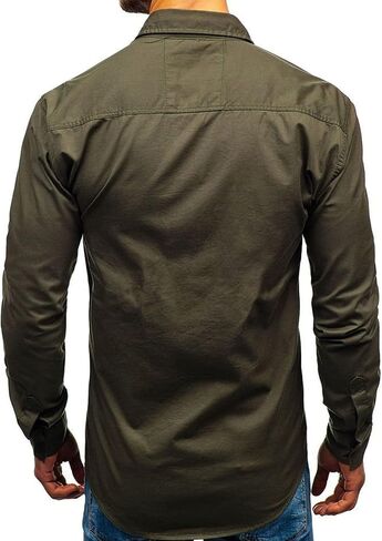 Men Long Sleeve Hiking Shirts Lightweight Tactical Button Down Cargo Shirt Solid Color Slim Fit Shirt with Pockets in Kuwait