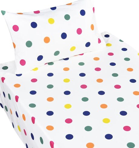Scientific Sleep Rainbow Dot Colourful 100% Cotton 4 Pc Queen Bed Sheet Set Kids Toddler Teen, Flat Sheet & Fitted Sheet & Pillowcase Kids Bedding Set (Rainbow Dot, Queen) in Saudi Arabia