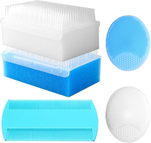 فرشاة غطاء المهد للأطفال ، مجموعة من 5 أساسية من حمامات الأطفال مع حوض اسفنج إسفنجي سيليكون المقبض الطويل مقبض المقبض للأطفال حديثي الولادة الصغار الفتيان (الوردي) in Kuwait